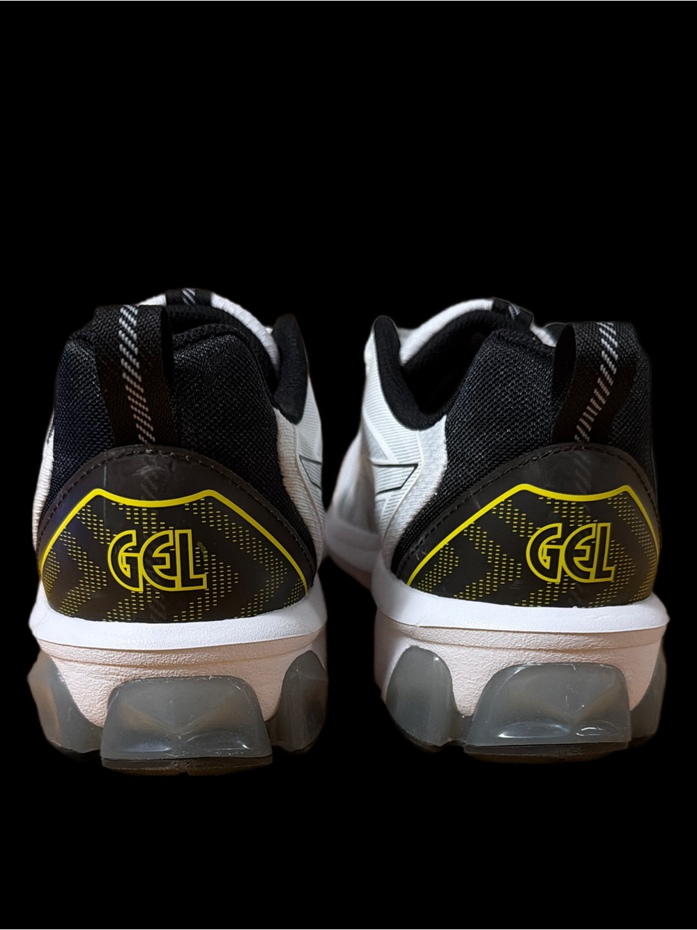 Asics White Black Athletic Running Sneakers with Yellow Trim - Picture 6 of 14